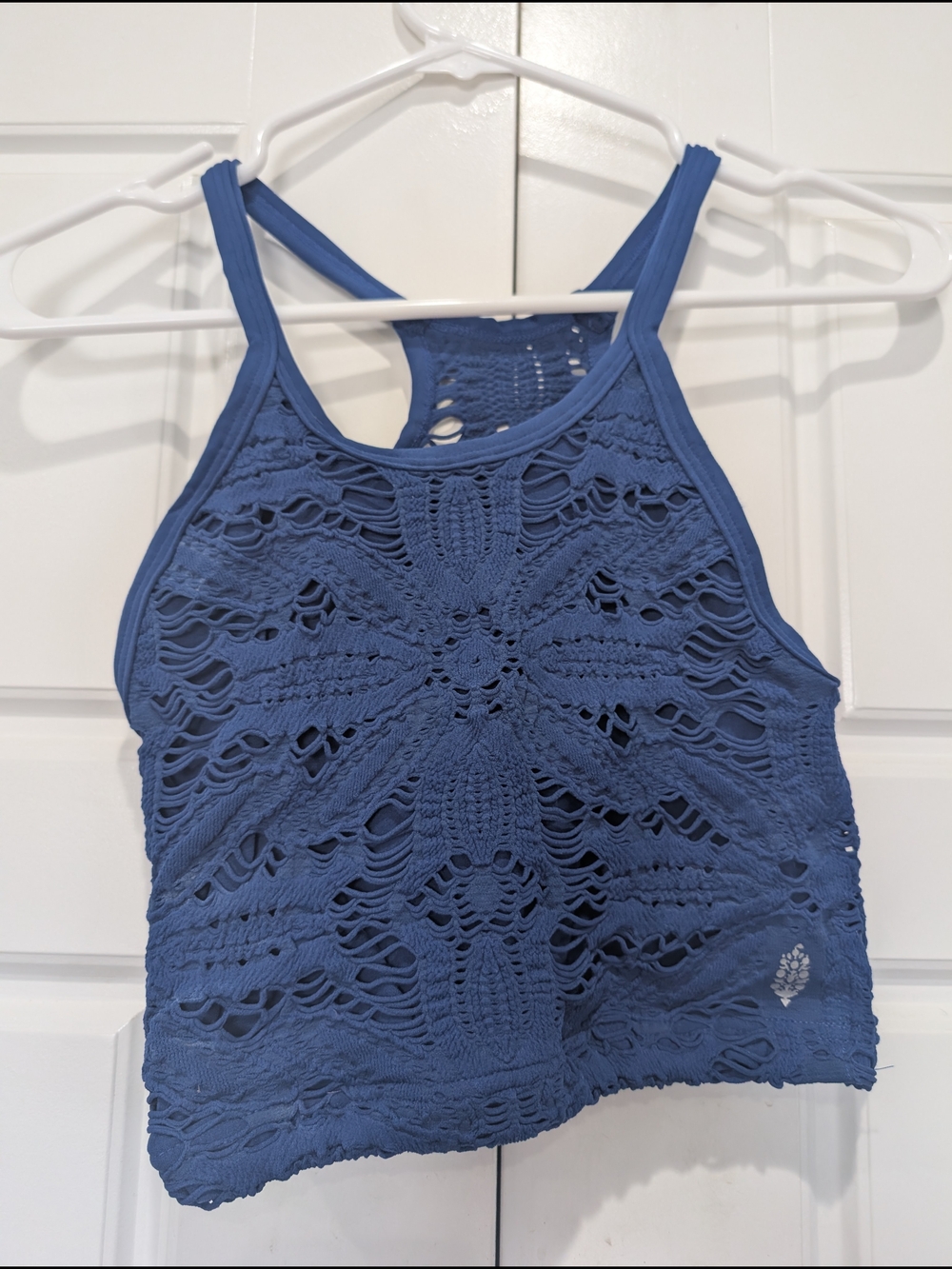 Free People Intimately Crochet Openwork Crop Top Cobalt Blue M/L